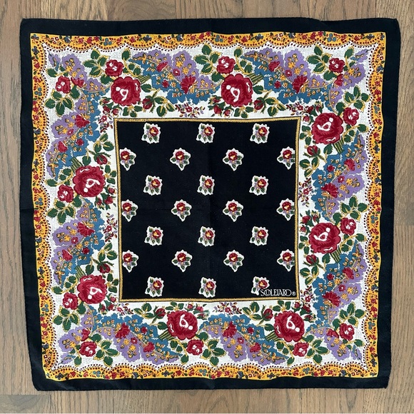 SOLD Souleiado Provencal Cotton Floral Printed Scarf in Red Multicolor 18.25" - Picture 4 of 8